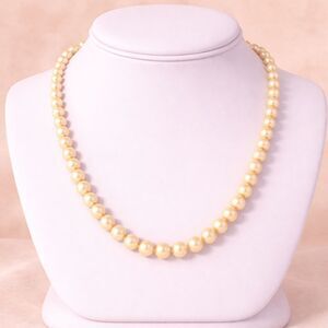 Vintage Hand Knotted Cream Glass Pearl Necklace